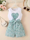 Enterizo Floral Sin Mangas con Estampado de Corazón Luxeira