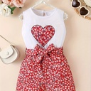 Enterizo Floral Sin Mangas con Estampado de Corazón Luxeira