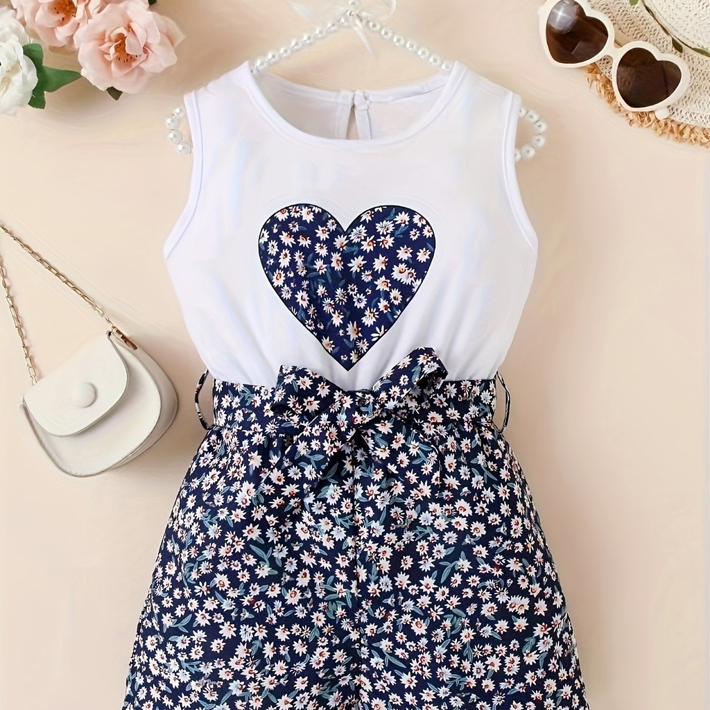 Enterizo Floral Sin Mangas con Estampado de Corazón Luxeira