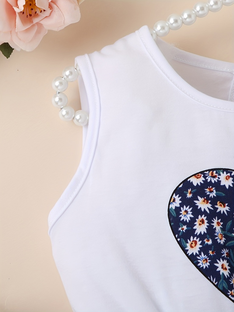 Enterizo Floral Sin Mangas con Estampado de Corazón Luxeira