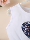 Enterizo Floral Sin Mangas con Estampado de Corazón Luxeira