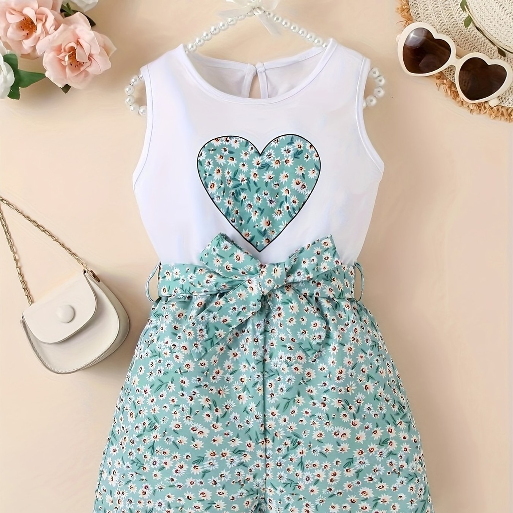 Enterizo Floral Sin Mangas con Estampado de Corazón Luxeira