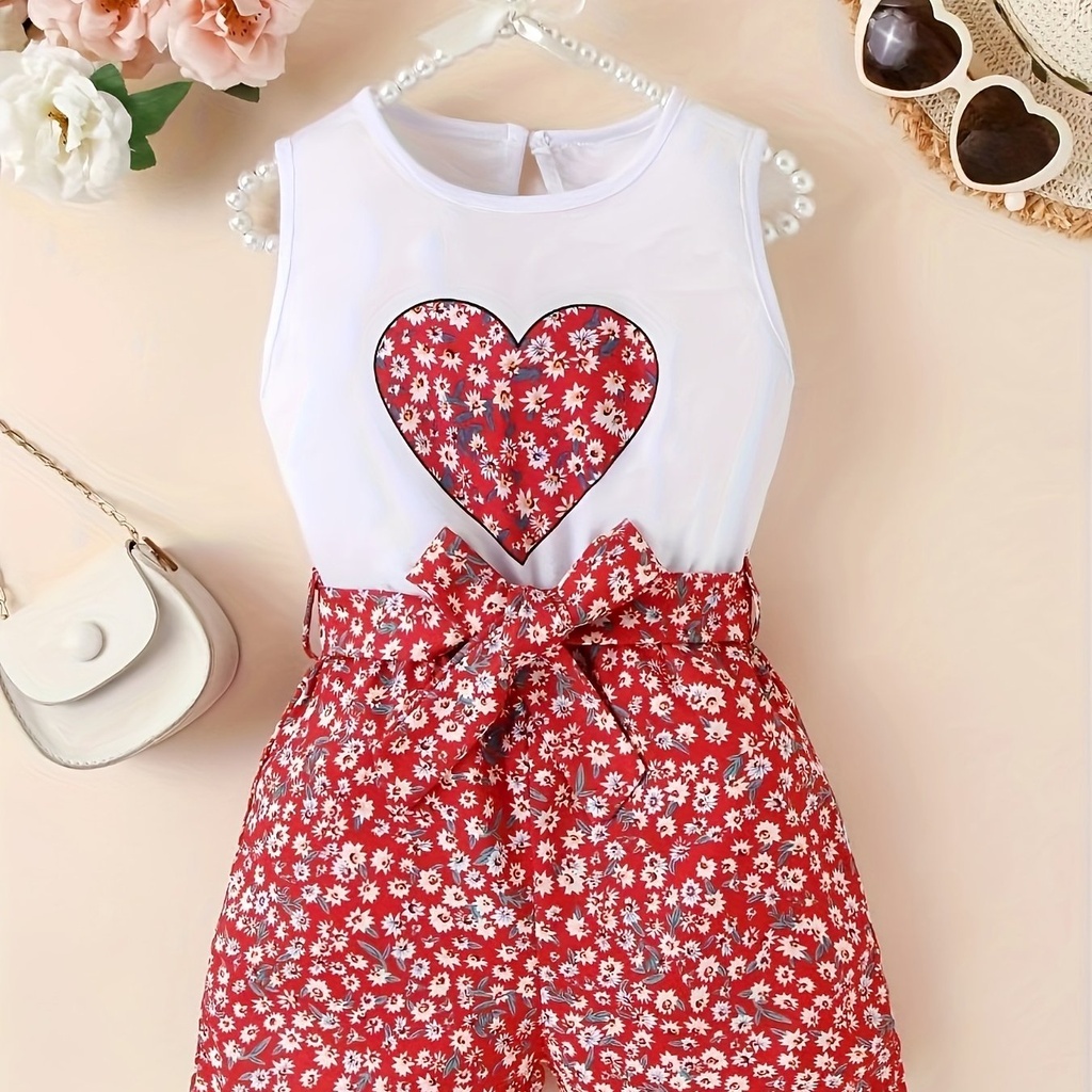 Enterizo Floral Sin Mangas con Estampado de Corazón Luxeira