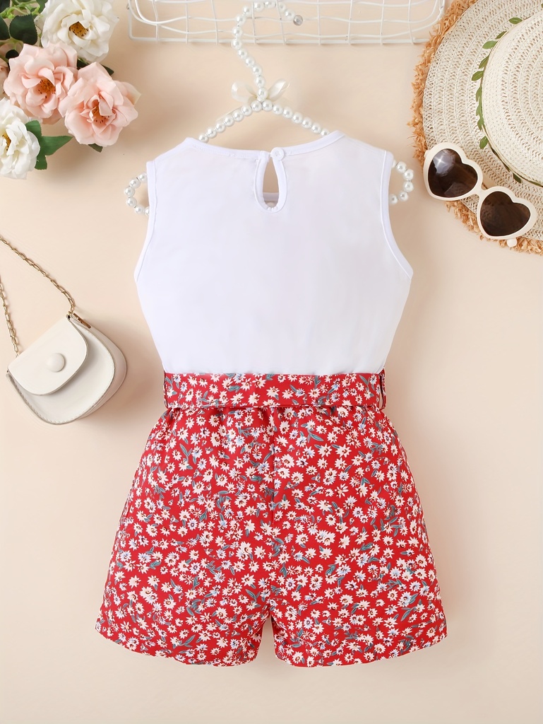 Enterizo Floral Sin Mangas con Estampado de Corazón Luxeira
