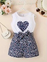 Enterizo Floral Sin Mangas con Estampado de Corazón Luxeira