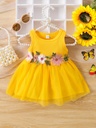 Vestido de Malla con Bordado de Flores Luxeira