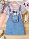 Vestido de Rayas con Estampado de Gatos y Tirantes Luxeira