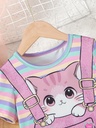 Vestido de Rayas con Estampado de Gatos y Tirantes Luxeira