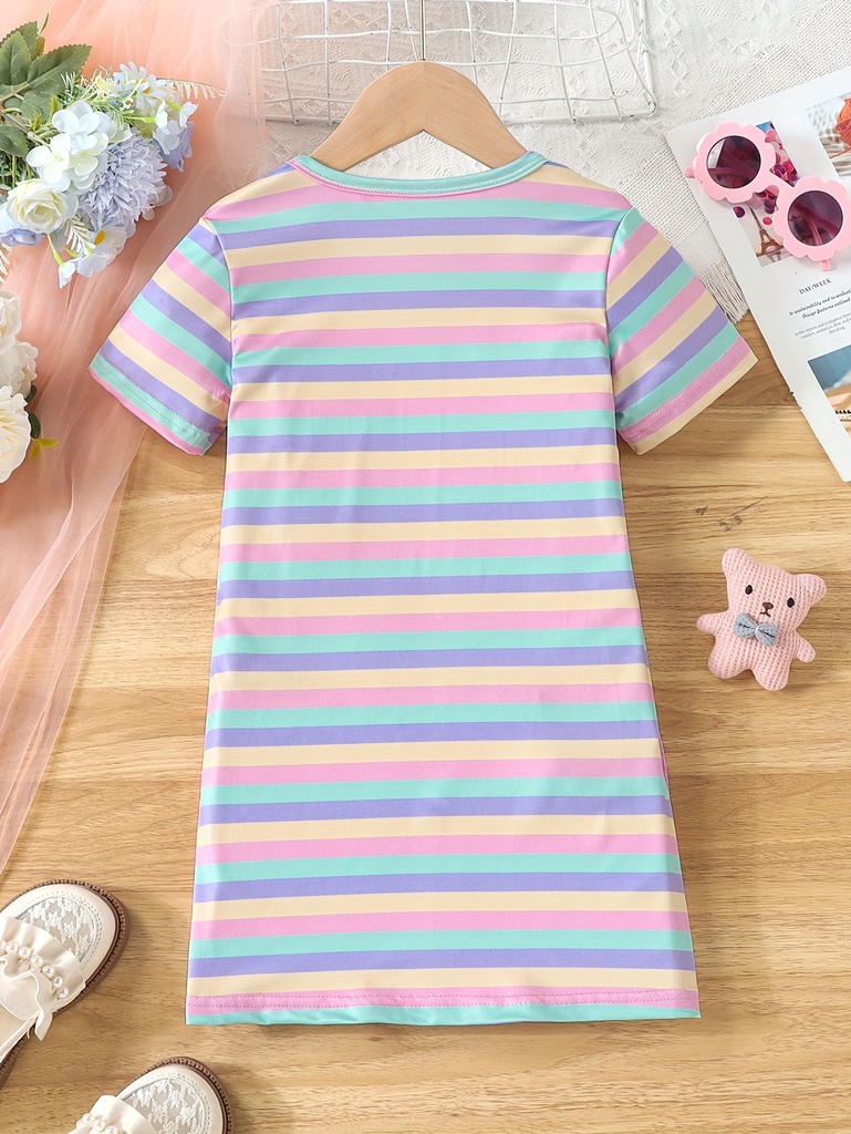Vestido de Rayas con Estampado de Gatos y Tirantes Luxeira