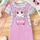 Vestido de Rayas con Estampado de Gatos y Tirantes Luxeira
