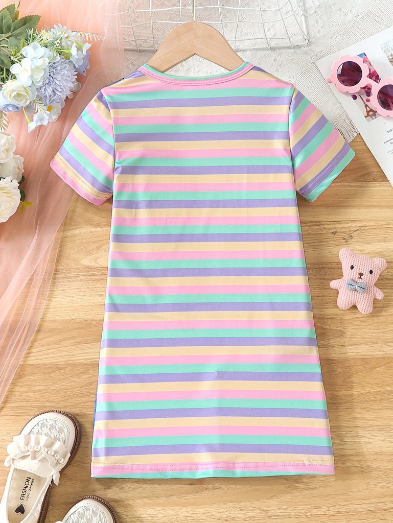 Vestido de Rayas con Estampado de Gatos y Tirantes Luxeira