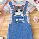 Vestido de Rayas con Estampado de Gatos y Tirantes Luxeira