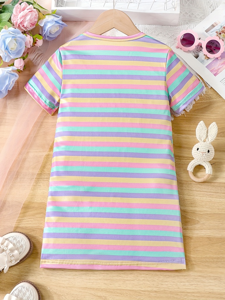 Vestido de Rayas con Estampado de Gatos y Tirantes Luxeira