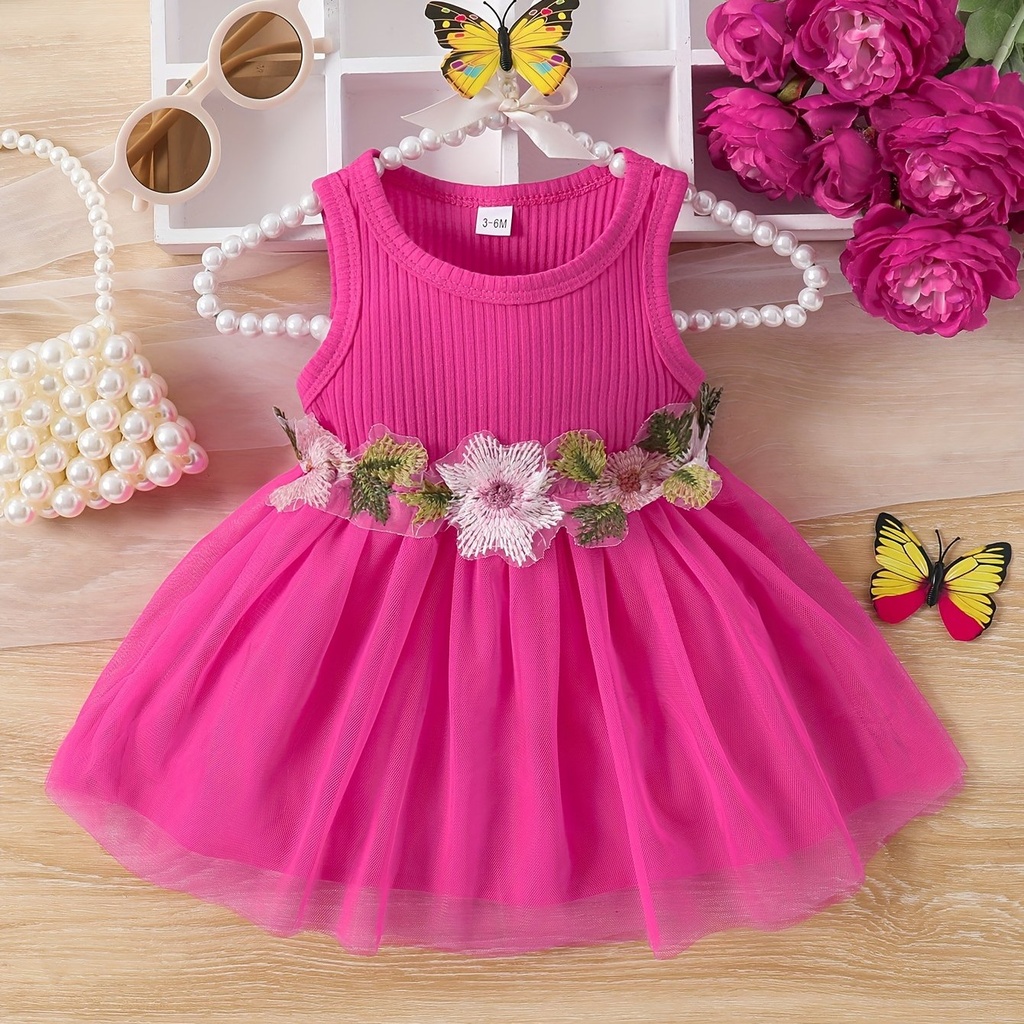 Vestido de Malla con Bordado de Flores Luxeira