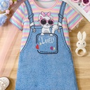 Vestido de Rayas con Estampado de Gatos y Tirantes Luxeira