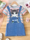 Vestido de Rayas con Estampado de Gatos y Tirantes Luxeira
