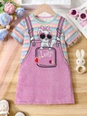 Vestido de Rayas con Estampado de Gatos y Tirantes Luxeira
