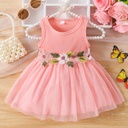 Vestido de Malla con Bordado de Flores Luxeira