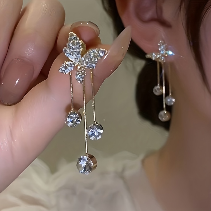 Pendientes Colgantes con Diseño de Mariposa y Circonita Brillante