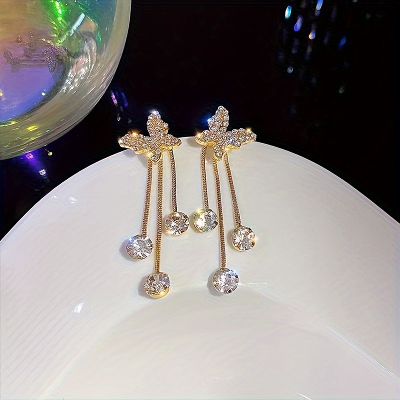 Pendientes Colgantes con Diseño de Mariposa y Circonita Brillante