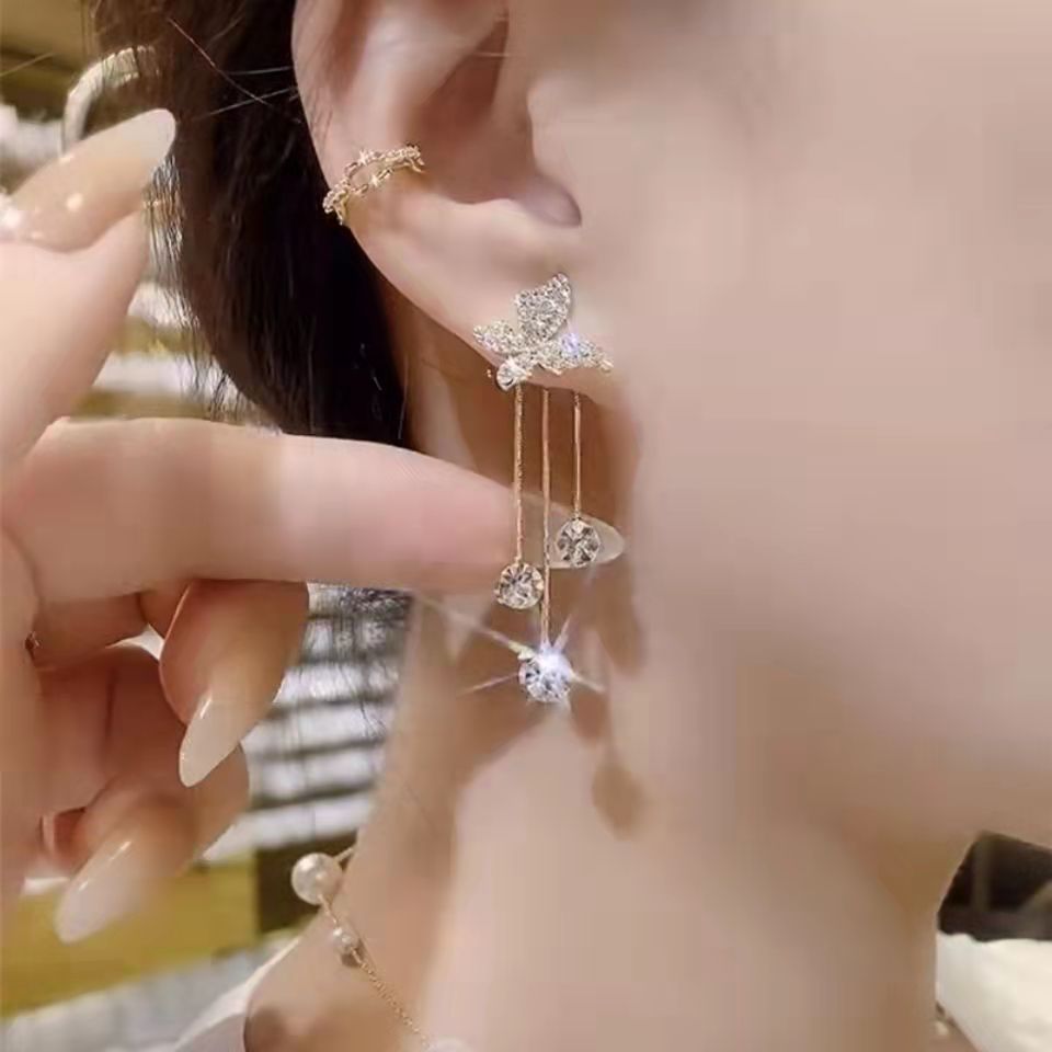 Pendientes Colgantes con Diseño de Mariposa y Circonita Brillante