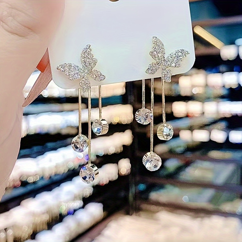 Pendientes Colgantes con Diseño de Mariposa y Circonita Brillante