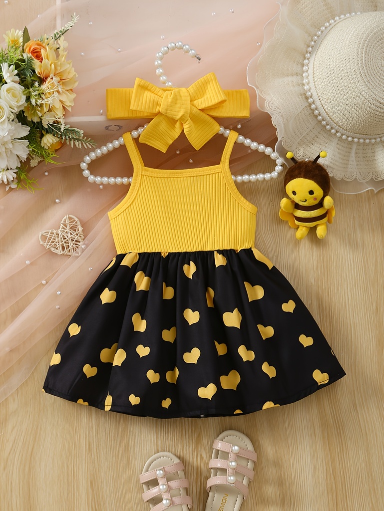 Vestido Sin Mangas con Estampado de Corazón + Diadema Luxeira