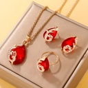 Set de 4 Piezas de Joyería: Lujoso Collar con Colgante de Gota de Vidrio y Pedrería, Juego de Pendientes y Anillo
