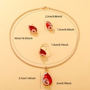 Set de 4 Piezas de Joyería: Lujoso Collar con Colgante de Gota de Vidrio y Pedrería, Juego de Pendientes y Anillo