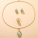 Set de 4 Piezas de Joyería: Lujoso Collar con Colgante de Gota de Vidrio y Pedrería, Juego de Pendientes y Anillo