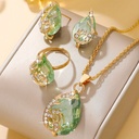 Set de 4 Piezas de Joyería: Lujoso Collar con Colgante de Gota de Vidrio y Pedrería, Juego de Pendientes y Anillo