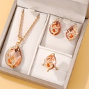 Set de 4 Piezas de Joyería: Lujoso Collar con Colgante de Gota de Vidrio y Pedrería, Juego de Pendientes y Anillo