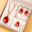 Set de 4 Piezas de Joyería: Lujoso Collar con Colgante de Gota de Vidrio y Pedrería, Juego de Pendientes y Anillo