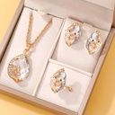 Set de 4 Piezas de Joyería: Lujoso Collar con Colgante de Gota de Vidrio y Pedrería, Juego de Pendientes y Anillo