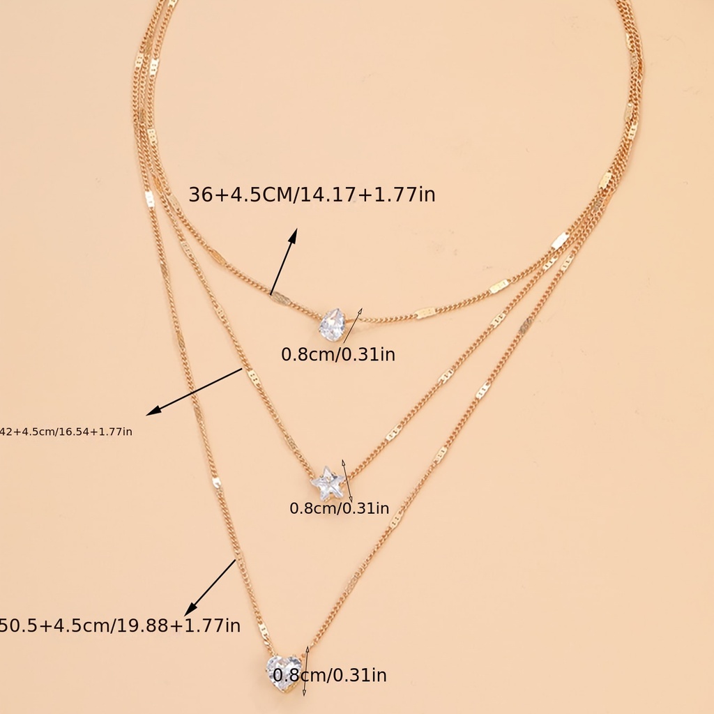 Collar de 3 Capas con Colgantes de Corazón, Estrella y Gota de Lágrima