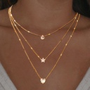 Collar de 3 Capas con Colgantes de Corazón, Estrella y Gota de Lágrima