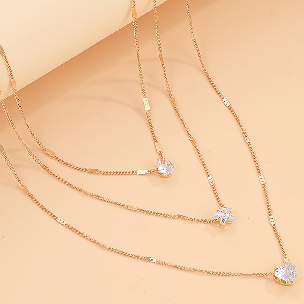Collar de 3 Capas con Colgantes de Corazón, Estrella y Gota de Lágrima