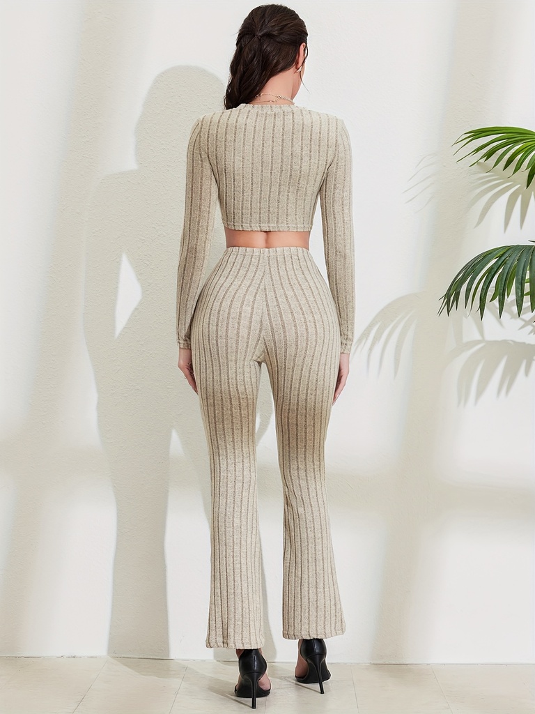 Conjunto Casual: Top de Manga Larga y Pantalón Acanalado Luxeira