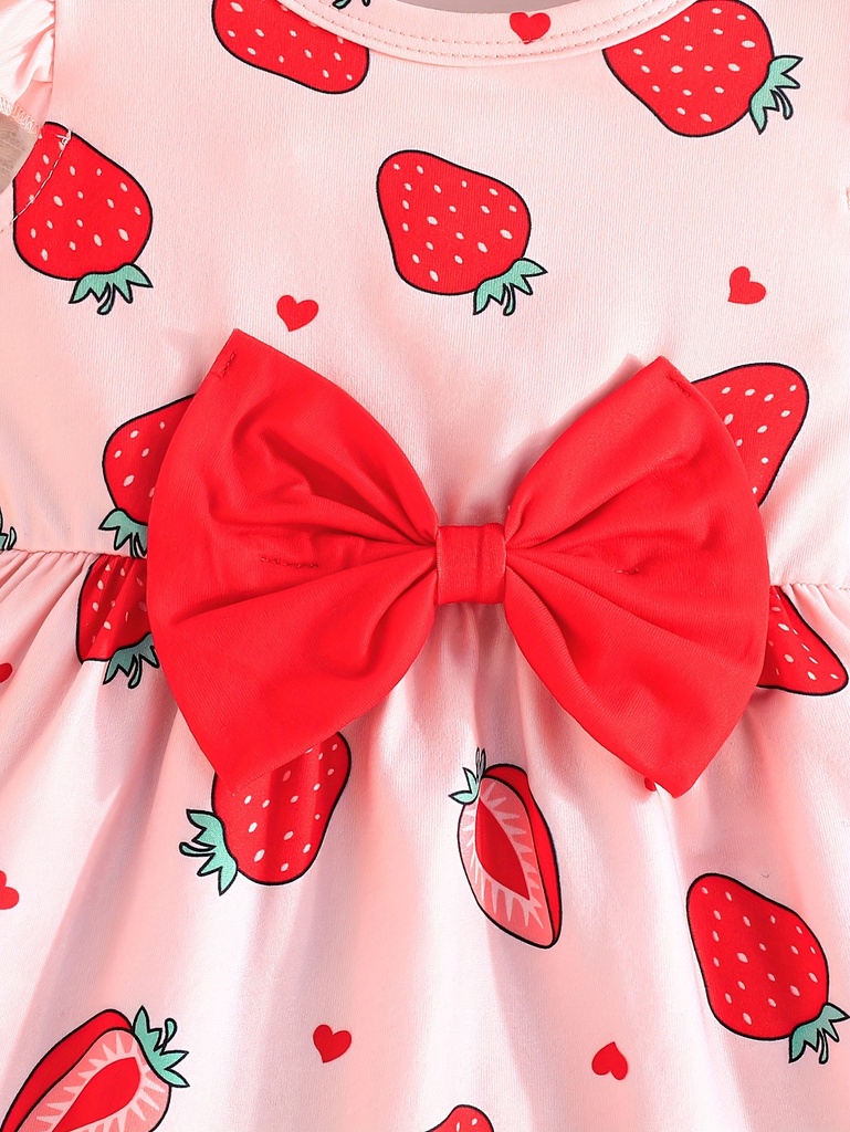 Vestido de Cuello Redondo con Estampado de Fresas Luxeira