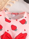 Vestido de Cuello Redondo con Estampado de Fresas Luxeira