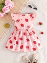 Vestido de Cuello Redondo con Estampado de Fresas Luxeira