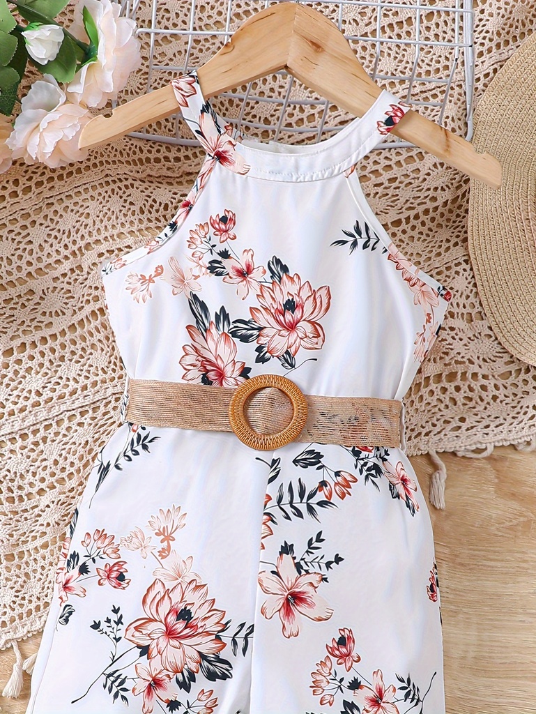 Enterizo de Verano con Estampado Floral, Cuello Halter y Cinturón Luxeira