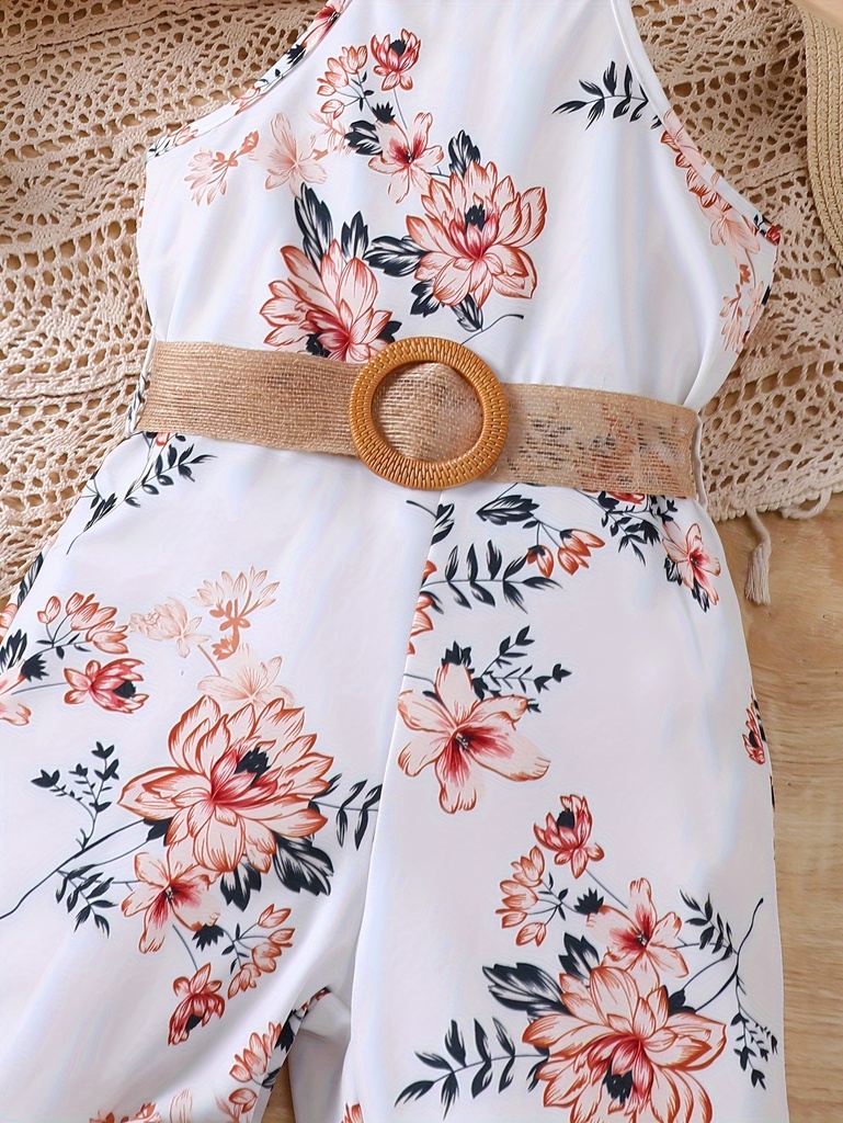 Enterizo de Verano con Estampado Floral, Cuello Halter y Cinturón Luxeira