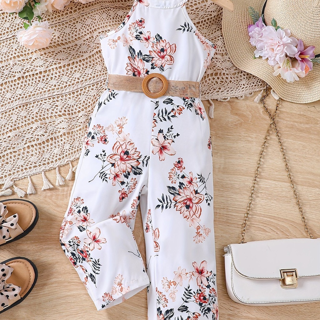 Enterizo de Verano con Estampado Floral, Cuello Halter y Cinturón Luxeira