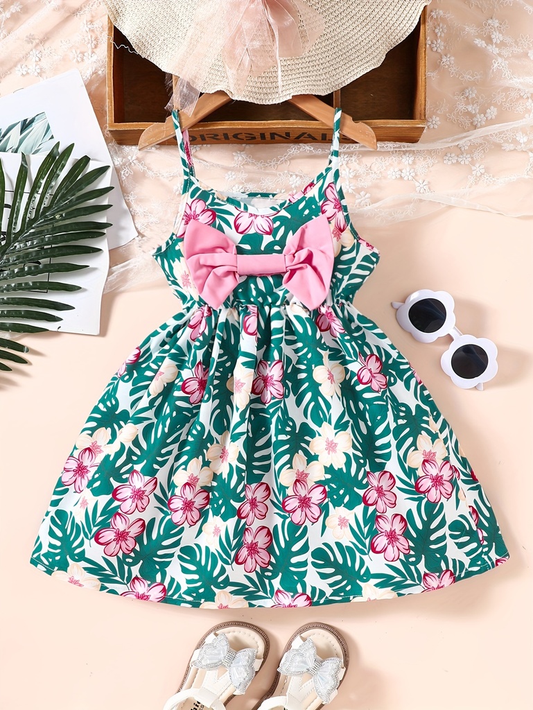 Vestido de Tirantes con Lazo y Estampado de Flores Luxeira