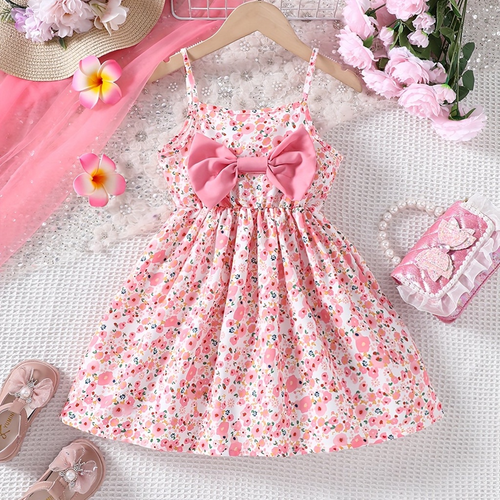 Vestido de Tirantes con Lazo y Estampado de Flores Luxeira