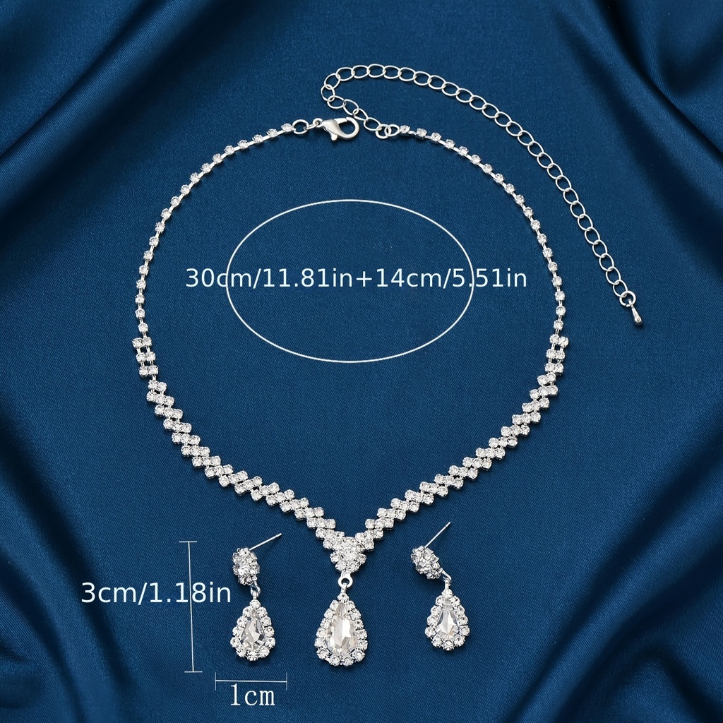 Conjunto Elegante de 1 Par de Pendientes + 1 Collar con Diamantes Brillantes