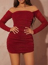 Vestido de Lentejuelas sin Hombros con Diseño Fruncido Luxeira