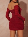 Vestido de Lentejuelas sin Hombros con Diseño Fruncido Luxeira