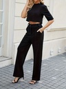 Conjunto de Dos Piezas: Top de Cuello Redondo y Pantalones Cómodos de Cintura Alta Luxeira
